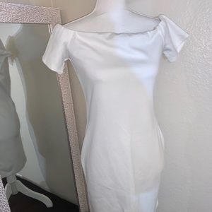 White Off Shoulder Midi Dress